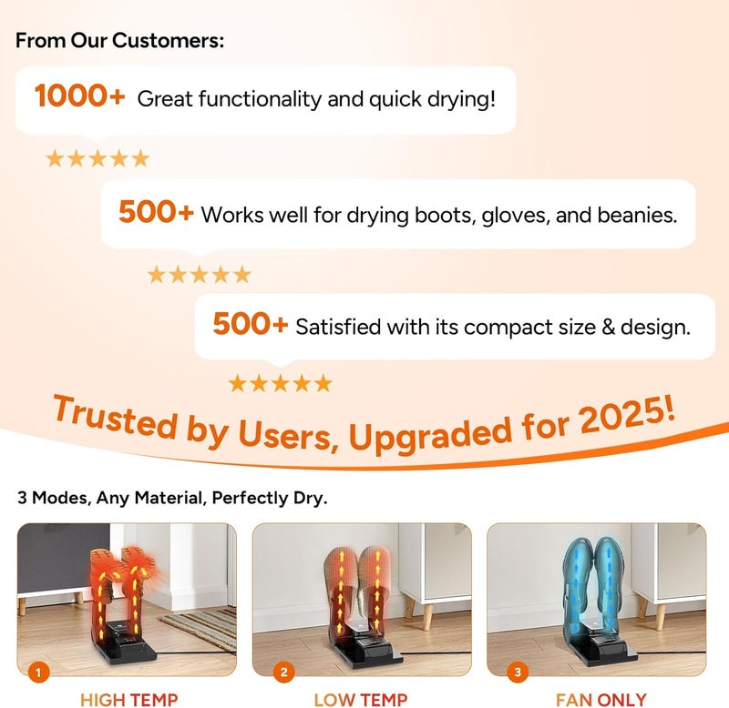 Dr. Prepare Boot Dryer Shoe Dryer, Glove & Boot Warmer with Heat Blower, Portable Adjustable Rack and Timer, Folding Design & Quick Drying for Shoes, Gloves, Hats, Socks, Ski Boots - Image 3